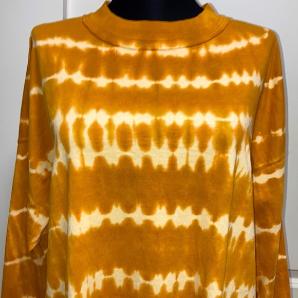 FREE PEOPLE We The Free Tie Dye Oversized Tunic Tee Mustard/Tan Boho Knit Top S - Picture 7 of 11